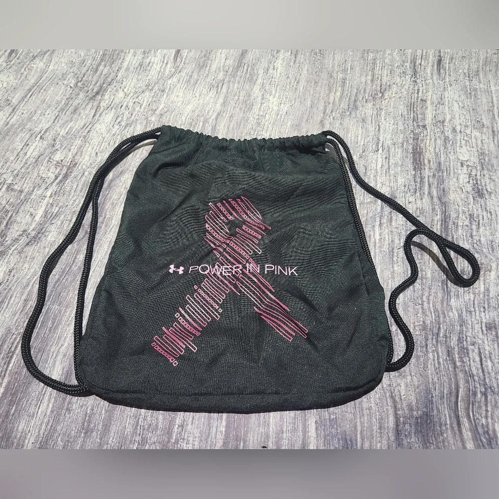 Under Armour Black & Pink Drawstring Bag Power in Pink - Go Fight Cure